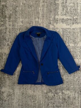 mandee Electric Blue Single-Button Blazer with Zip Pockets